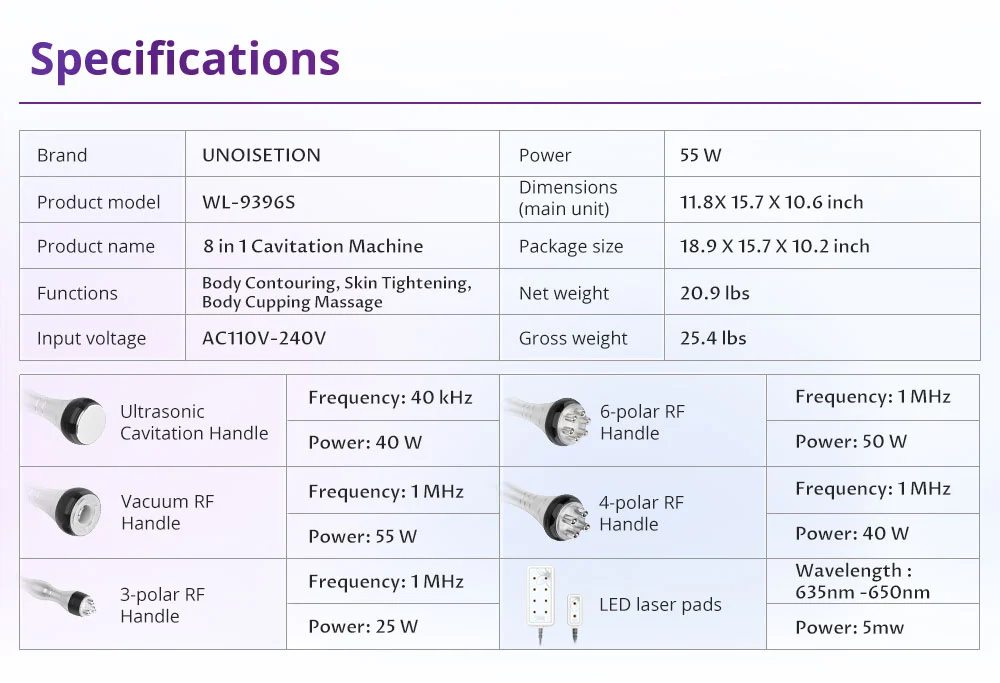 professional cavitation machine parameters